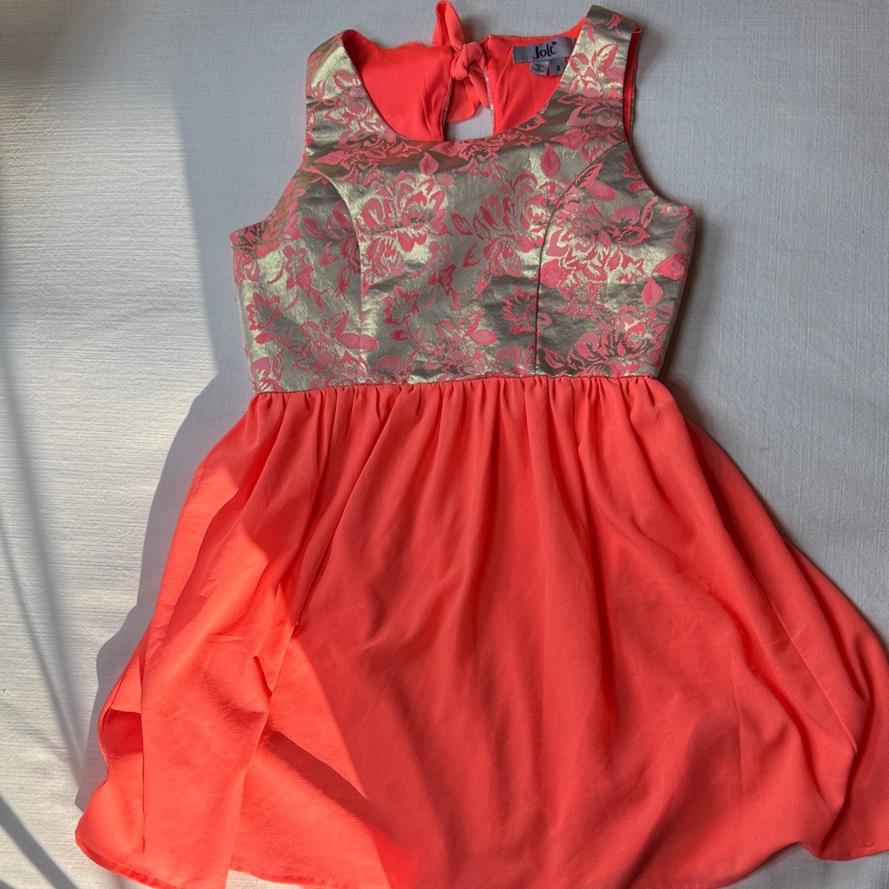 Jolt neon Coral and Floral Kids Dress